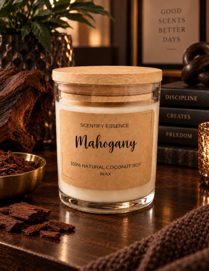 Mahogany coconut soy blend candle , new clear vessel 