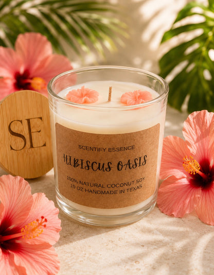 HIBISCUS OASIS – Tropical Floral Hand-Poured Candle 10 oz new brand vessel 