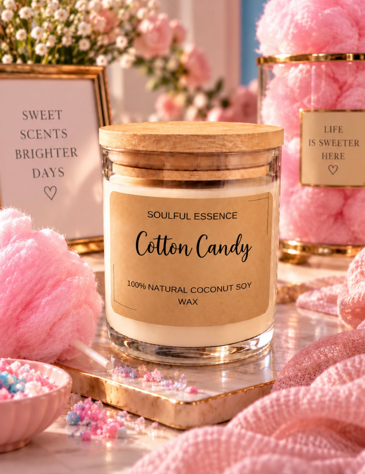 Cotton Candy | Luxury Coconut Soy Candle By Soulful Essence