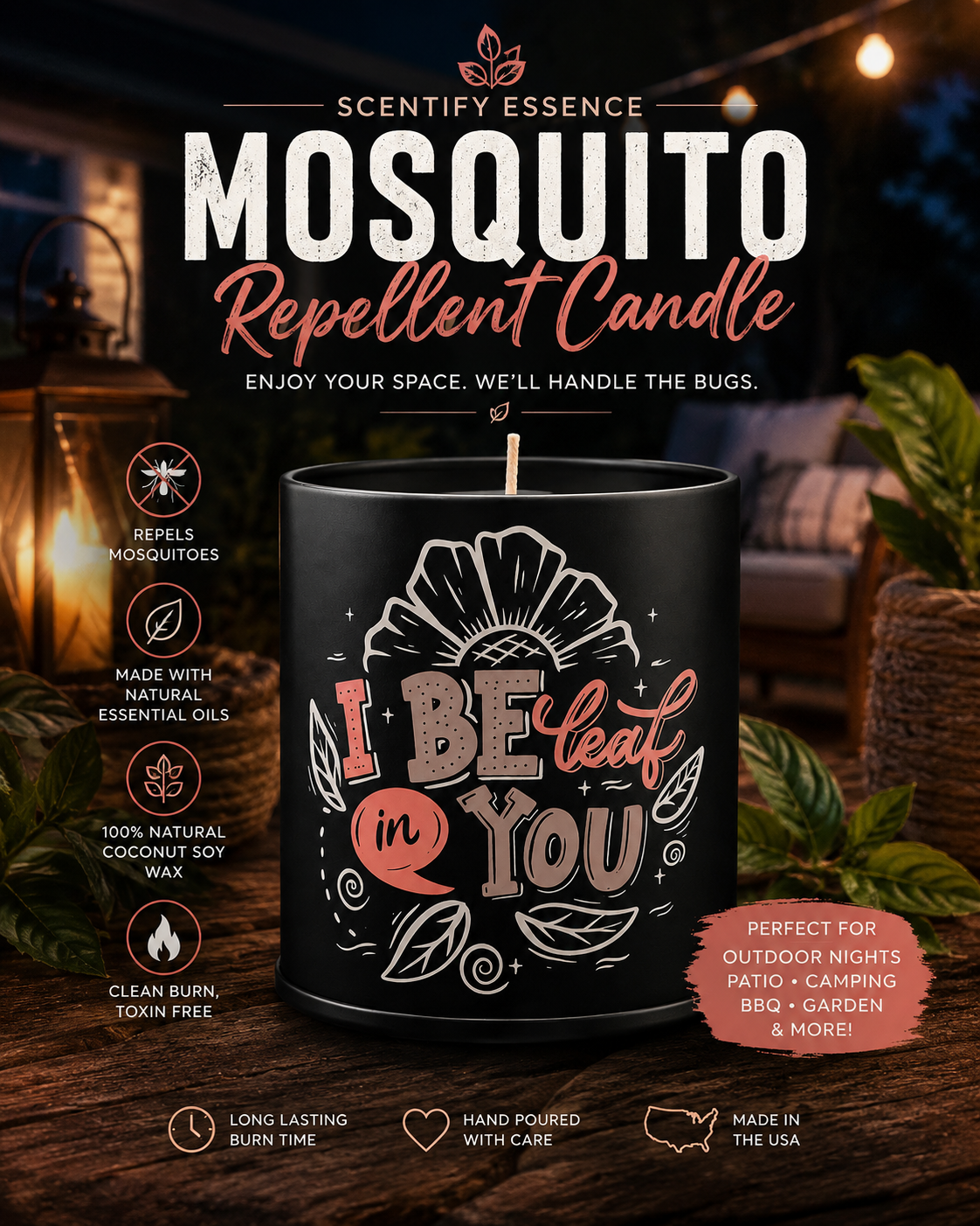 “Mosquito-Repelling Candle – Citronella + Lemon Lavender – 10 oz | Single or 2-Pack Bundle”