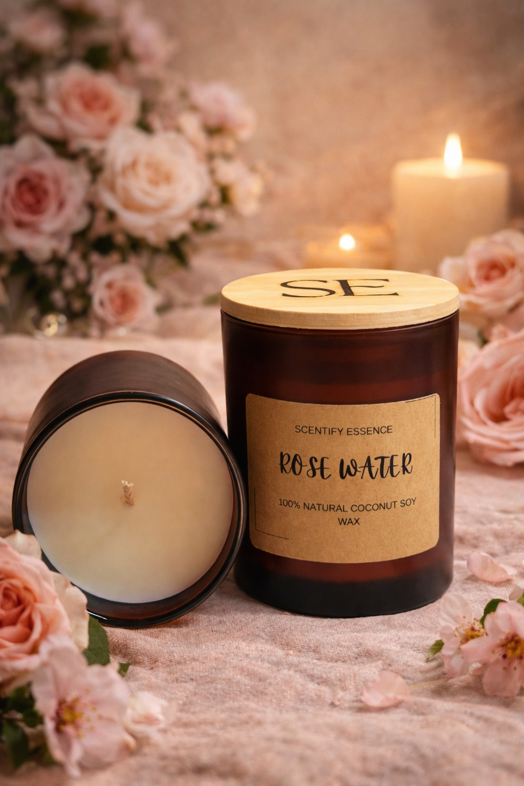 Rosewater – Luxury Candle with Rose & White Tea Notes